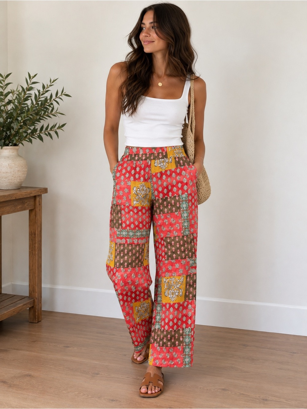 Escape by Habitat Clothes Patchwork Wide Leg Pants Size Small Boho